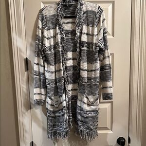 Signature Studio Black and White Striped Cardigan